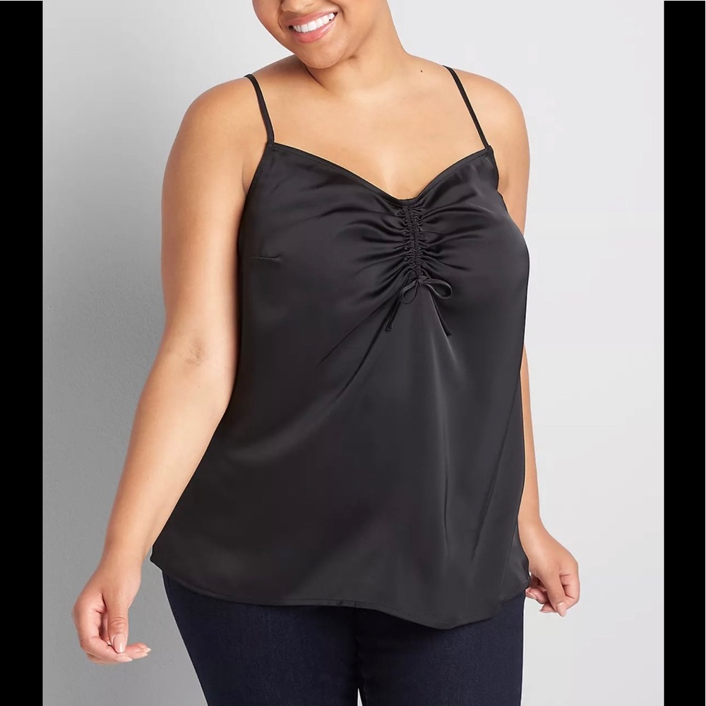 Lane Bryant Size 38/40 Satiny Feel V-Neck Cami with Front Shirred with t…